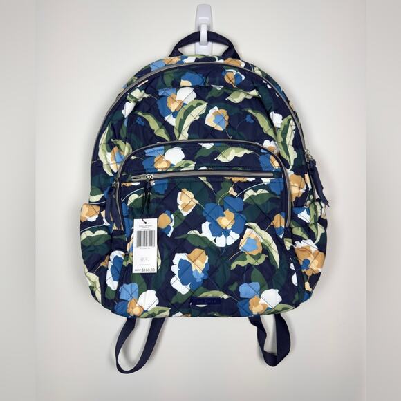 Vera Bradley Campus Backpack In Immersed Blooms Performance Twill Blue Green NWT - Picture 2 of 12